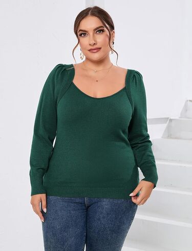 ShopWonder Womens Plus Size Knit Tops Long Sleeve Sweetheart Neck Sweaters Casual Tunic Tops in Saudi Arabia