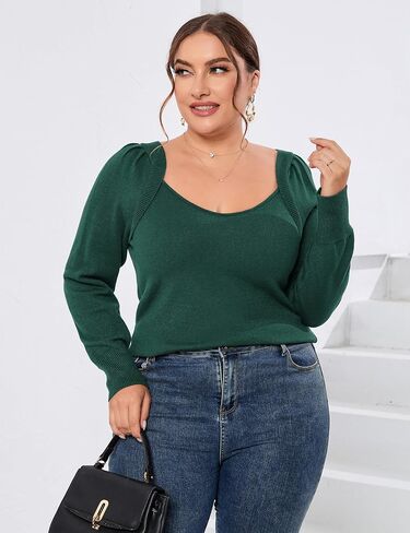 ShopWonder Womens Plus Size Knit Tops Long Sleeve Sweetheart Neck Sweaters Casual Tunic Tops in Saudi Arabia