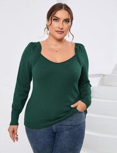 ShopWonder Womens Plus Size Knit Tops Long Sleeve Sweetheart Neck Sweaters Casual Tunic Tops in Saudi Arabia