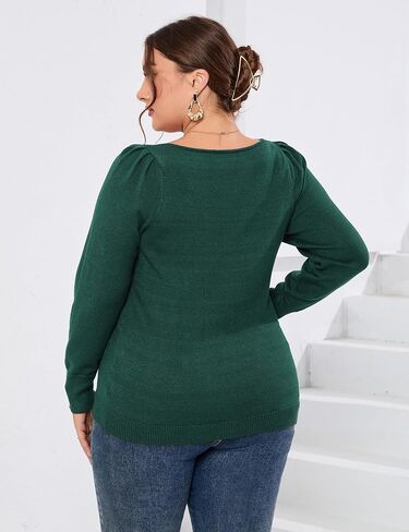 ShopWonder Womens Plus Size Knit Tops Long Sleeve Sweetheart Neck Sweaters Casual Tunic Tops in Saudi Arabia