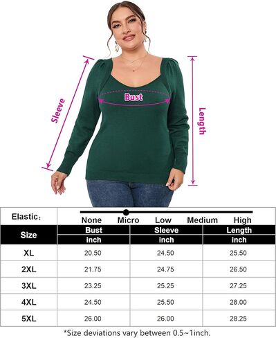 ShopWonder Womens Plus Size Knit Tops Long Sleeve Sweetheart Neck Sweaters Casual Tunic Tops in Saudi Arabia