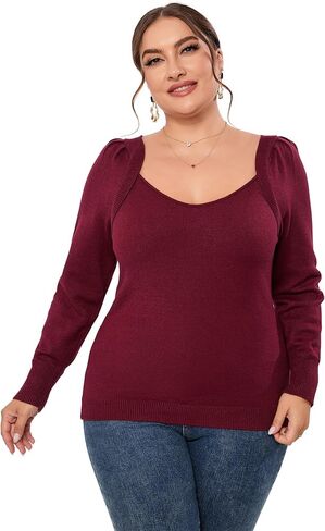 قمصان علوية نسائية من ShopWonder مقاس كبير وأكمام طويلة ورقبة على شكل قلب وسترات علوية كاجوال in Kuwait