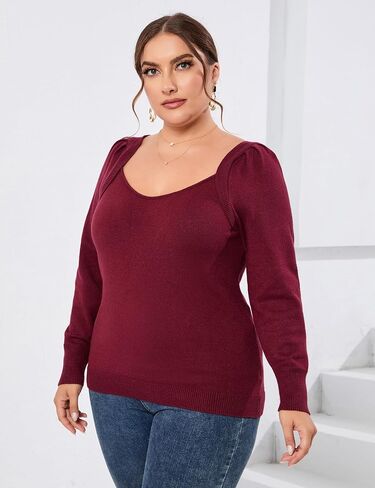 قمصان علوية نسائية من ShopWonder مقاس كبير وأكمام طويلة ورقبة على شكل قلب وسترات علوية كاجوال in Kuwait