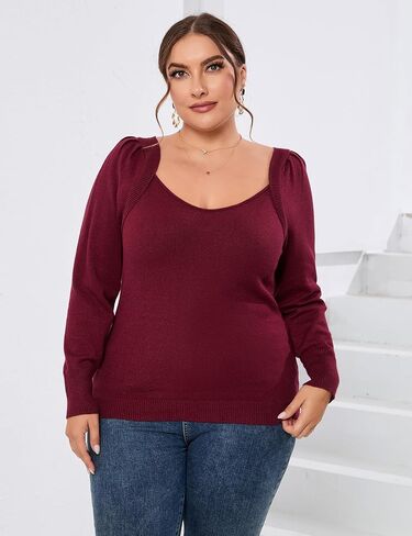 قمصان علوية نسائية من ShopWonder مقاس كبير وأكمام طويلة ورقبة على شكل قلب وسترات علوية كاجوال in Kuwait