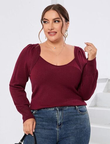 قمصان علوية نسائية من ShopWonder مقاس كبير وأكمام طويلة ورقبة على شكل قلب وسترات علوية كاجوال in Kuwait