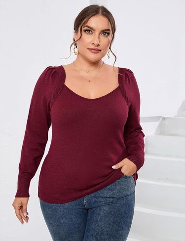 قمصان علوية نسائية من ShopWonder مقاس كبير وأكمام طويلة ورقبة على شكل قلب وسترات علوية كاجوال in Kuwait