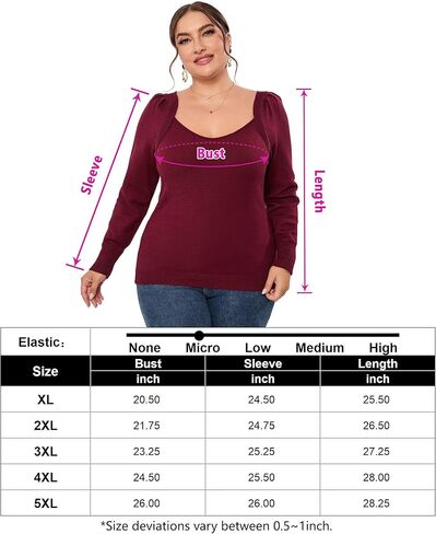 قمصان علوية نسائية من ShopWonder مقاس كبير وأكمام طويلة ورقبة على شكل قلب وسترات علوية كاجوال in Kuwait