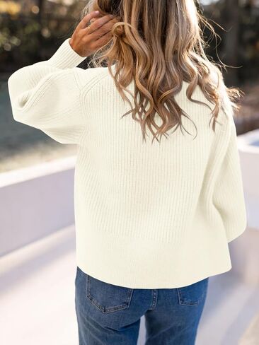 Langwyqu Women's 2023 Crewneck Cropped Sweater Tops Ribbed Knitted Long Sleeve Loose Pullover Asymmetric Side Slit Jumper in Saudi Arabia