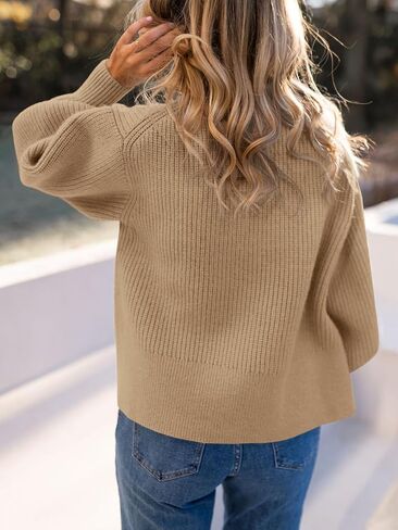Langwyqu Women's 2023 Crewneck Cropped Sweater Tops Ribbed Knitted Long Sleeve Loose Pullover Asymmetric Side Slit Jumper in Saudi Arabia