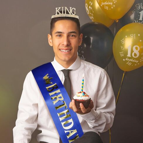 CUBACO عيد ميلاد الملك تاج ووشاح للرجال، هدايا عيد ميلاد للرجال، زينة عيد ميلاد ذهبية للرجال النساء معدن كريستال تاج تيارا للنساء الرجال مناسبة حفلة عيد ميلاد (ذهبي أسود) in Kuwait