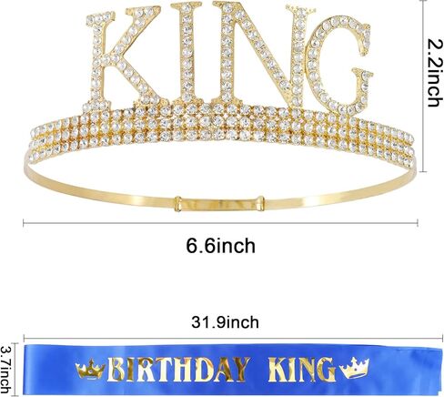 CUBACO عيد ميلاد الملك تاج ووشاح للرجال، هدايا عيد ميلاد للرجال، زينة عيد ميلاد ذهبية للرجال النساء معدن كريستال تاج تيارا للنساء الرجال مناسبة حفلة عيد ميلاد (ذهبي أسود) in Kuwait