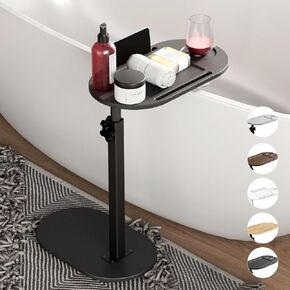 طاولة حوض استحمام من الخيزران من Yumkfoi مع ارتفاع قابل للتعديل، علبة حوض استحمام قائمة بذاتها لحوض الاستحمام على الحائط، منظم حوض استحمام مناسب للسبا الفاخر وهدية تدفئة المنزل - محمية ببراءة اختراع (أسود)