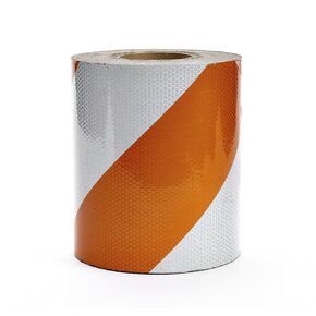 Mutual Industries Engineering Grade ASTM Type I Reflective Barricade Tape, 8" x 50 yd, Orange/White Stripe