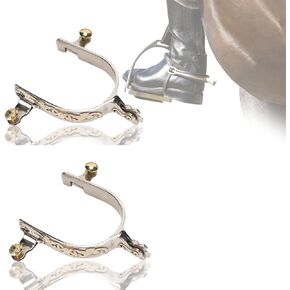 KUIDAMOS Horse Spurs, 1 Pair Stainless Steel Western Cowboy Spurs Carved Decoration Men Women Horse Boot Spurs with Rotatable Gears for Equestrian