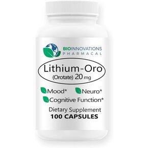 BioInnovations Pharmacal - Lithium Oro 20 mg, Supports Healthy Mood Emotional Wellness, Behavior, and Memory. Bioavailable, 100 Caps (Elemental Lithium Orotate)