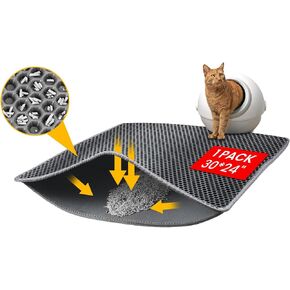 بساط فضلات القطط كبير الحجم مقاس 30 * 24 بوصة من PAWSCRAT، بساط محاصرة فضلات القطط، تصميم جيب مغلف مزدوج الطبقات، مادة EVA سهلة التنظيف وقابل للغسل، رمادي in Kuwait