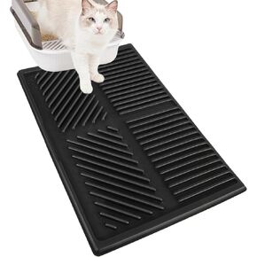 SlowTon Cat Litter Mat - Urine Proof Kitty Litter Mat for Litter Box, Waterproof Litter Trapping Mat, Washable Cat Litter Rug Catcher for Floor, Easy Clean Cat Litter Pad, Small 24 x 15", Black