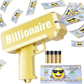 Gold Money Gun Shooter Cash Cannon Money Shooter Gun for Real Money or Fake Bills, Money Thrower Gun Handheld Cash Gun Prop Toy for Wedding Movies Birthday Party Supplies (Batteries Included)
