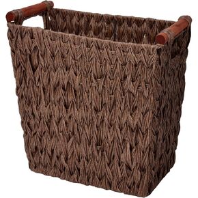 GRANNY SAYS Woven Trash Basket, Brown Wastepaper Basket with Handles, Wicker Bathroom Trash Can for Dorm Laundry Room, 1-Pack, 13" x 7 ½" x 12 ½"