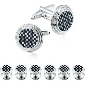 Cufflinks and Tuxedo Studs Set with Gift Box, Silver and Gold Tone Cuff Links for Men's Shirt Wedding Business