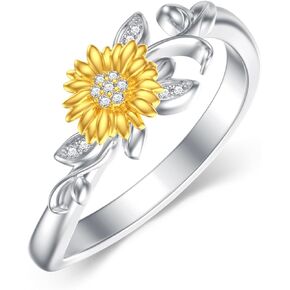 LWXIE Diamond Sunflower Ring for Women 925 Sterling Silver Sunflower Band Ring with Lab Grown Diamond Jewelry Gifts