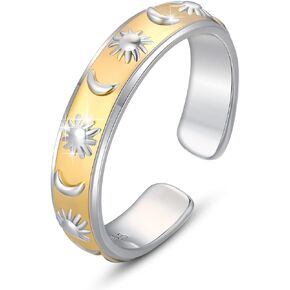 CRWENG Sun and Moon Ring 925 Sterling Silver Ring for Women Eternity Non Tarnish Band Adjustable Rings for Teen Girls