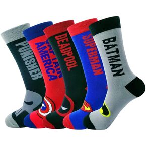 SIDIMELO Mens Funny Dress Socks,5-Pack Crazy Cartoon Character Patterned Crew Sock,Fun Novelty Gift for Adult Teen(5 pack)