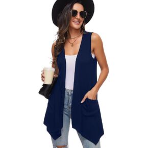 Moss Rose Women's Sleeveless Cardigan Vest Draped Open Front Cardigans Asymmetric Hem