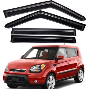 Lightronic WV94164 Outside-Mount Side Window Visors Deflectors Vent Rain Guards, Dark Smoke, 4-Pieces Set, Fits 2010-2013 Kia Soul