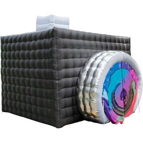 Inflatable Photo Booth Enclosure(Sliver，with Door Curtain，11.5x9.5x9.6ft)， staelea Camera Shaped Inflatable Photo Booth Tent with Blower, Photo Booth Backdrop for Event, Show, Wedding,Exhibition