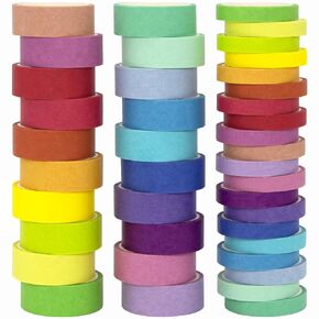 WAPETASHI Washi Tape Set 40 Rolls, 2 Sizes Rainbow Decorative Tape, Colored Washi Tape, Art Craft Washi Tape for Journaling, Scrapbooking Supplies, 15mm 7.5mm Wide Washy Tape