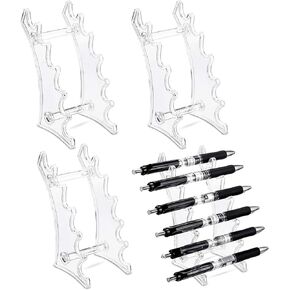 Set of 4 Plastic Pen Holder 6 Slots Pen Holder Display Stand Eyebrow Pen Display Stand Makeup Brush Rack Organizer for Home School and Office Store Use