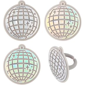 DecoPac Disco Ball Cupcake Rings Cake Toppers Party Favors - 24 pc, Silver