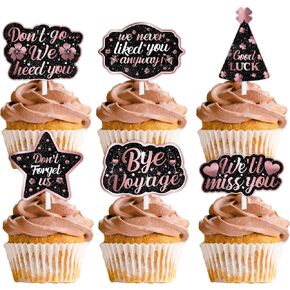 18pcs Pink Glitter Dessert Cupcake Topper We Will Miss You Don’t Go We Beg You Theme Decor Supplies Men Woman Coworker Funny Retirement Going Away Party Supplies