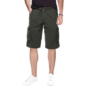 RAW X Mens Belted Cargo Shorts, Relaxed Fit Casual Knee Length Cargo Shorts for Men