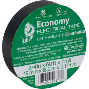 Duck Brand 299006 Utility Vinyl Electrical Tape, 3/4 Inch x 60 Feet (Single Roll), Black