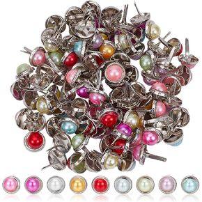 GORGECRAFT 100PCS Mini Brads Metal Paper Fasteners Iron Pearl Head Split Pins with Plastic Imitation Bead for Scrapbooking Photo Album Embellishment Wedding Supplies Puppy Dolls Decoration Half Round