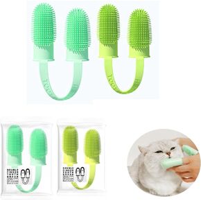CUECOMER 2 Pack Dog & Cat Toothbrush, Finger Toothbrush Kit,135ºSurround Fine Soft Bristles,Double-Finger Toothbrush Dental Care, Easy Teeth Cleaning for Dogs,Puppies, Cats and Small Pets