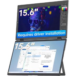 VisionOwl Stacked Portable Monitor 15.6inch Dual Screen Foldable Travel Display 1080P 120% sRGB ΔE<2 USB-C HDMI Triple Monitor with Kickstand Speaker VESA Mountable for Laptop PC Mac Windows