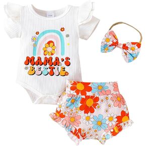 Baby Girl Summer Clothes Mama Mini Baby Girl Romper Flowers Baby Bloomers 3pcs Infant Girl Short Sets
