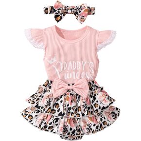 Hevemexy Newborn Girl Clothes Daddy's Princess Romper Floral Bowtie Shorts Headband 3PCS Baby Girl Outfits