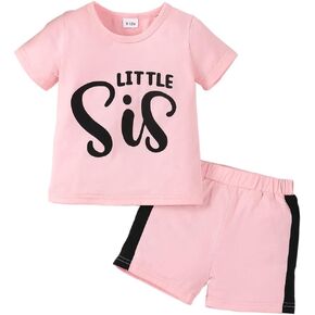Eaerobc Toddler Girl Summer Outfit Set Short Sleeve Shirt Top Sports Shorts Kids Casual Clothes 9M-4Y