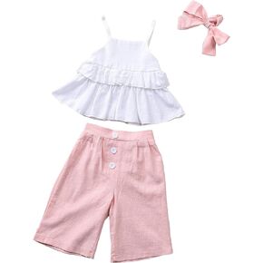 ملابس Unutiylo للفتيات الصغيرات، بذلة رومبير مكشكشة بدون ظهر، أطقم ملابس صيفية in Kuwait