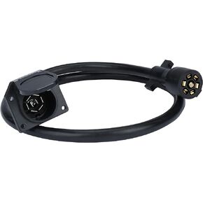 7 Way Trailer Extension Cord - 4 feet - Double Prongs Connector - Weatherproof - 7 Pin Wiring Connector Plug - Gooseneck Hitch Extender or 5th Wheel Trailer, RV, Caravan, Truck, Van - 10-14 AWG