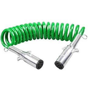 AJulyBee 7 Way Trailer Wire 15FT Electrical Power Coiled Cord- ABS Trailer Breakaway Cable for Semi Trucks Tractors(Green)