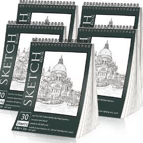 OSIMIG 5 Pack Sketch Book 8.5" x 11" Set, Top Spiral Bound Sketch Pad 150 Sheet Total (68lb/100gsm), Drawing Paper Pad, Sketch Book for Kids, Artist, Adult Art Supplies