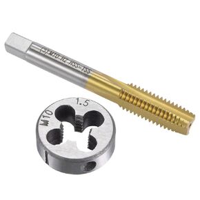 uxcell Tap and Die Set Metric M10 x 1.5, HSS (High Speed Steel) Titanium Plated Machine Straight Flute Thread Screw Tap, Alloy Steel Round Threading Die
