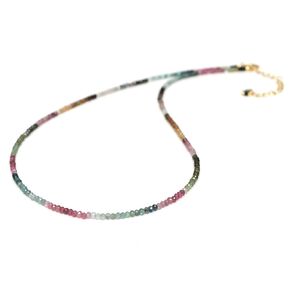 GemInspire Multi Tourmaline Beaded Necklace, Gemstone Beads Necklace, Crystal Choker Necklace, October Birthstone Jewelry, 925 Silver 14k Gold Plated 16+2 inch Adjustable Chain, Gift for Mom