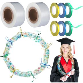 Ribbonlic Graduation Candy Lei Making Kit Class of 2024 Plastic Lei Bags for Graduation Party Include 2.76 Inch x 200 yd Poly Tubing 6 Rolls Ribbon Graduation Lei Bags for Graduation Party Supplies