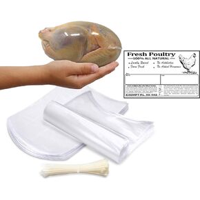Poultry Shrink Clear Bags (L)- 10"x 16" Chickens or Rabbits w/zip ties and Freezer Labels included (25)
